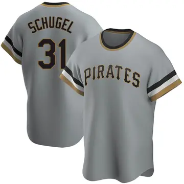A.J. Schugel Men's Pittsburgh Pirates Replica Road Cooperstown Collection Jersey - Gray