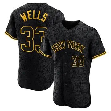 David Wells Men's New York Yankees Authentic Snake Skin City Jersey - Black