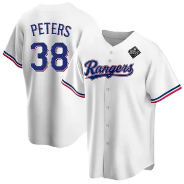 DJ Peters Men's Texas Rangers Replica Home 2023 World Series Jersey - White