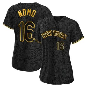 Hideo Nomo Women's New York Mets Authentic Snake Skin City Jersey - Black