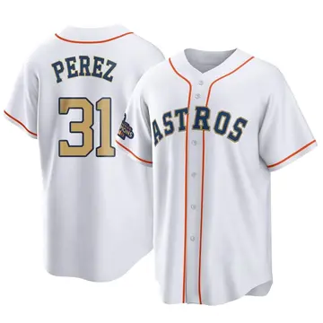 Joe Perez Men's Houston Astros Replica White 2023 Collection Jersey - Gold