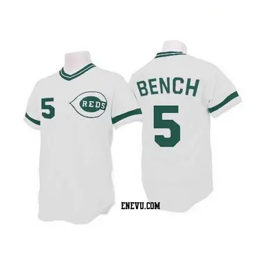 Johnny Bench Men's Cincinnati Reds Authentic (Green Patch) Throwback Jersey - White