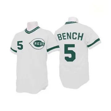 Johnny Bench Men's Cincinnati Reds Replica (Green Patch) Throwback Jersey - White