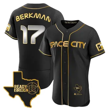 Lance Berkman Men's Houston Astros Authentic 2023 Space City Ready 2 Reign Flex Base Jersey - Black/Gold