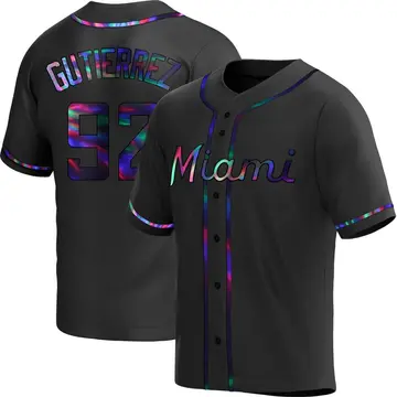 Vladimir Gutierrez Men's Miami Marlins Replica Alternate Jersey - Black Holographic